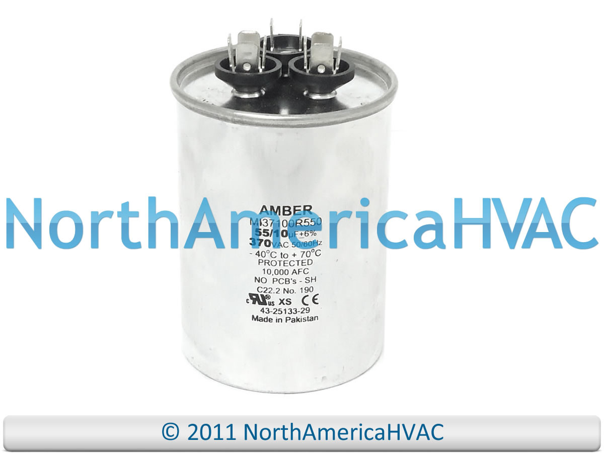 OEM Rheem Ruud Capacitor 55+10 370v Replaces 432320438 4310166538